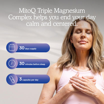 MitoQ Triple Magnesium Complex | Magnesium Glycinate, Taurinate, Oxide with GABA for Heart Health, Stress Management, & Deeper Sleep | High Absorption | 90 Capsules MitoQBuy Supplements Australia