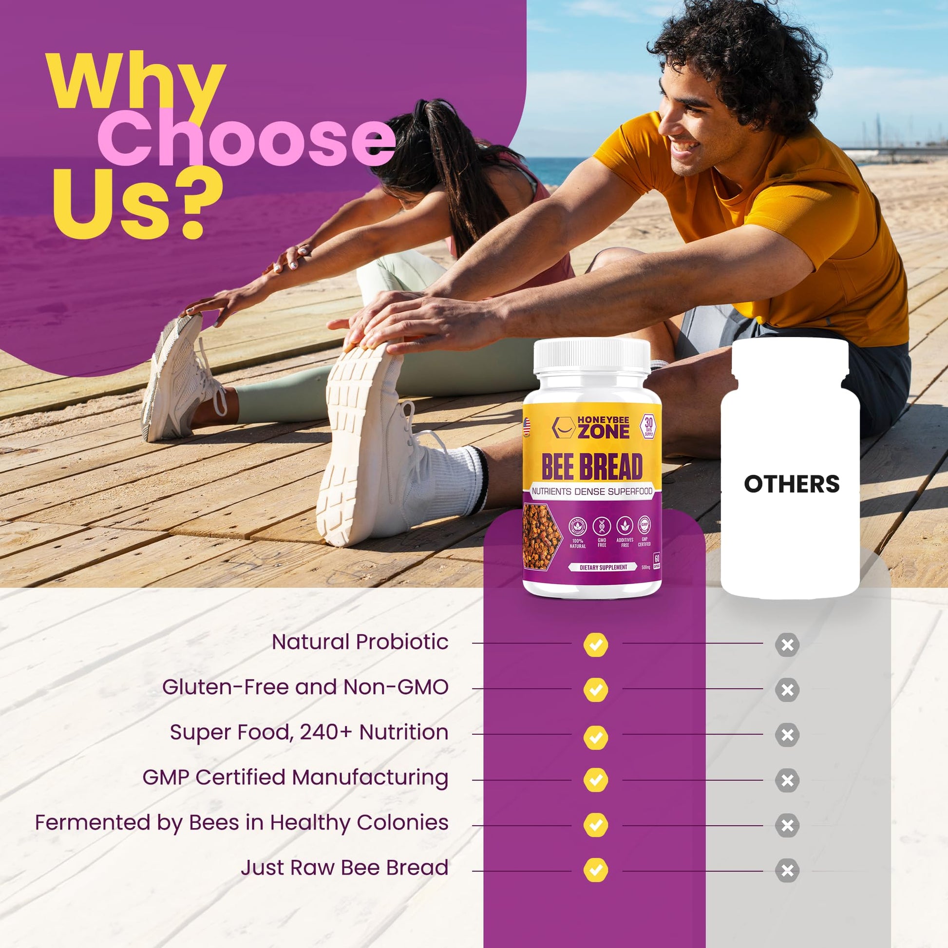HONEYBEEZONE-Bee Bread Capsules – Nutrient-Rich Superfood for Energy Boost, Immune Support Supplement | Non-GMO, Gluten-Free, 60 Easy-to-Swallow Veggie Capsules HONEYBEEZONEBuy Supplements Australia