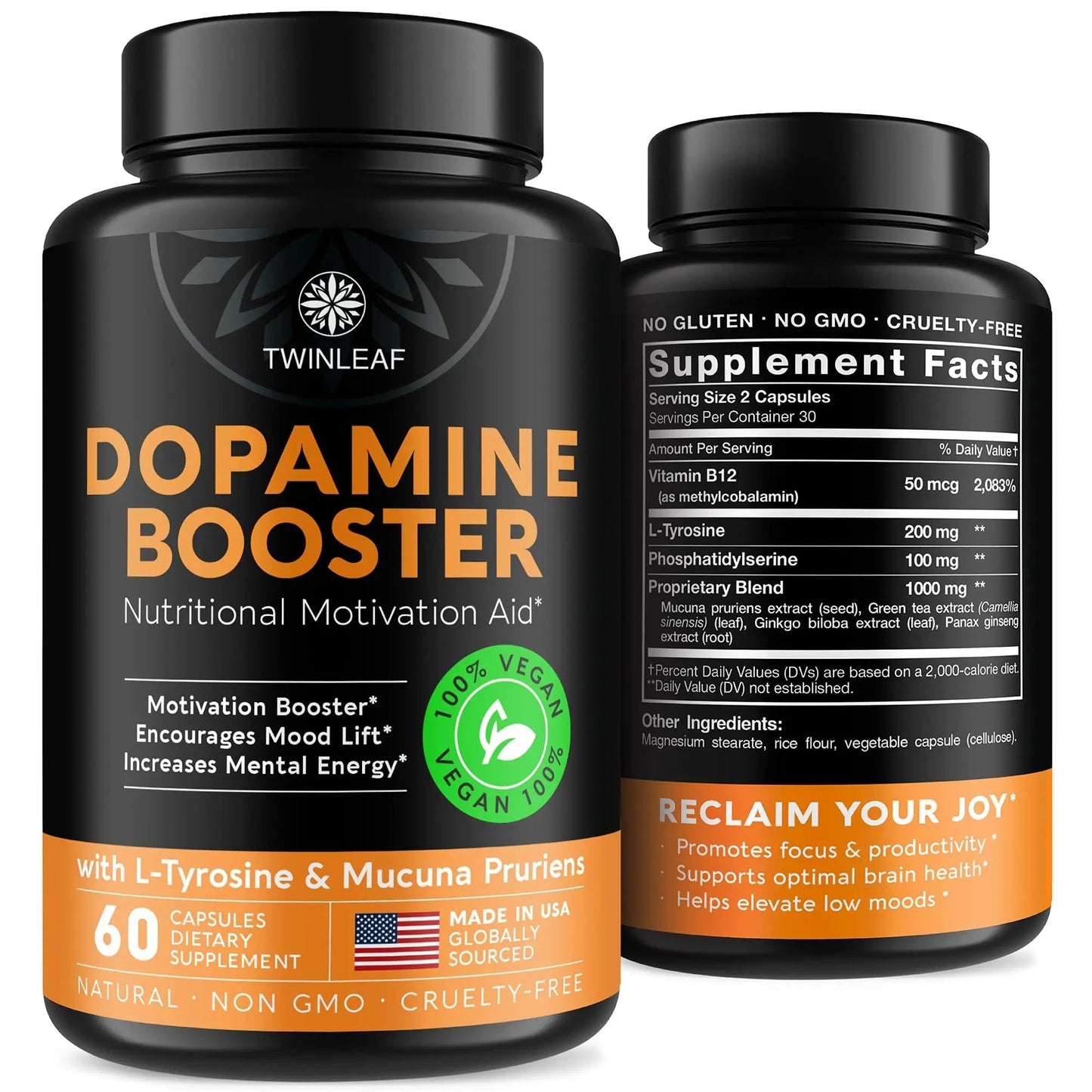 TWINLEAF Dopamine Brain Support Supplement, 1000 mg Blend - Made in USA - with DMAE, Vitamin B12 and L-Tyrosine TWINLEAFBuy Supplements Australia