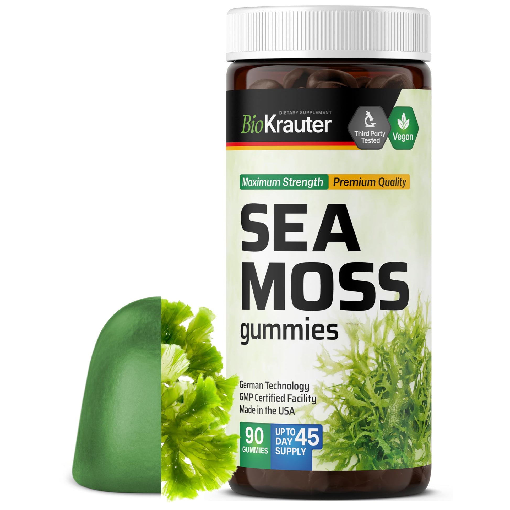 BIO KRAUTER® 3-in-1 Sea Moss for Thyroid Support - Vegan Sea Moss Gummies with Bladderwrack & Burdock Root for Women & Men - 90 Gummies Chondrus Crispus Formula, 45 Days of Supply, Mango Flavor BIO KRAUTERBuy Supplements Australia
