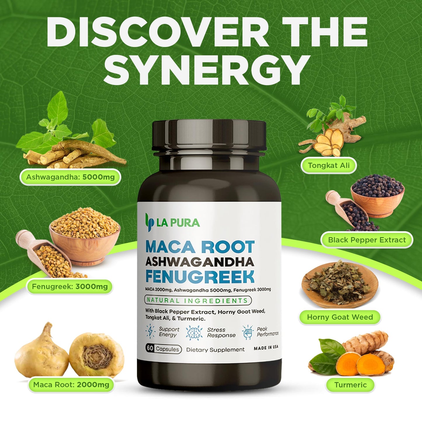 LaPura Ashwagandha 5000mg Maca Root 2000mg Fenugreek 3000mg Supplement LaPuraBuy Supplements Australia