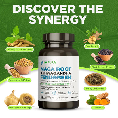 LaPura Ashwagandha 5000mg Maca Root 2000mg Fenugreek 3000mg Supplement LaPuraBuy Supplements Australia