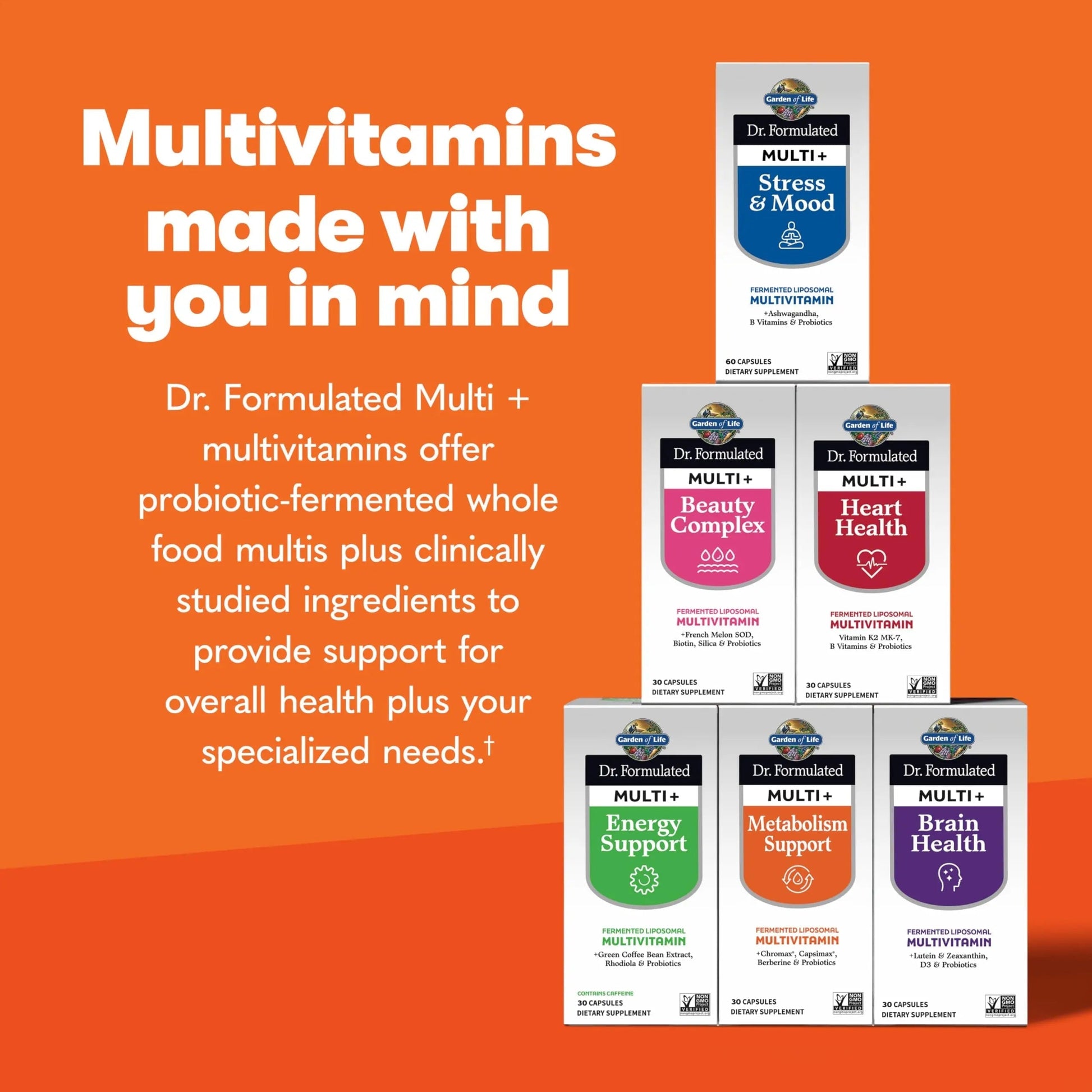 Garden of Life Dr. Formulated Multi+ Metabolism Support - Fermented Liposomal Multivitamin + Chromax, Capsimax, Berberine & Probiotics - 30 Capsules Garden of Life
