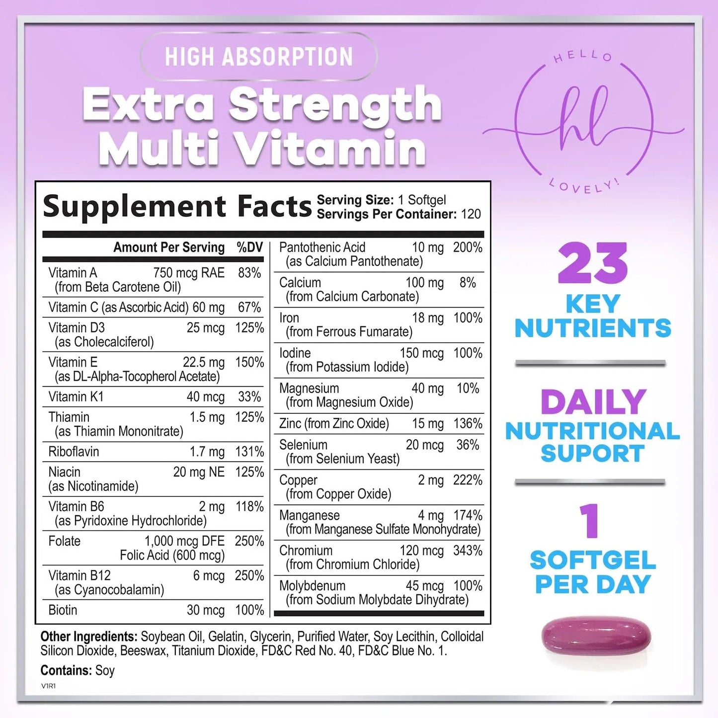 Multivitamin For Women - Complete Daily Woman's Multivitamins with Biotin, Calcium, Folic Acid, Iron, Zinc, Vitamin A, C, D, E & B Vitamins Hello Lovely!Buy Supplements Australia