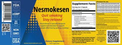 Nesmokesen - Quit Smoking Stay Relaxed, (100 Capsules / 27 Days Supply) Nature's EngineeringBuy Supplements Australia