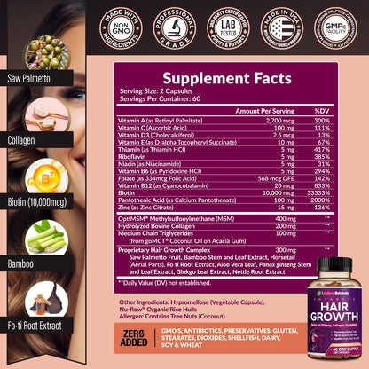 Hair Growth Vitamins for Women | Biotin 10,000mcg, Collagen, Patented OptiMSM®, goMCT