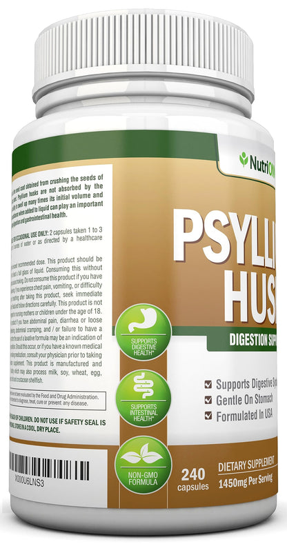NutriONN PSYLLIUM Husk Capsules - 1450mg Per Serving - 240 Capsules - Double Strength NutriONNBuy Supplements Australia