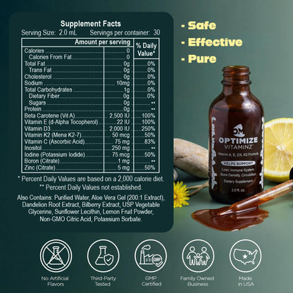 Optimize Vitaminz Liquid Vitamin D3 K2 Drops with Dandelion Root & Bilberry | Immune, Liver & Bone Support, MK-7 Formula, Fast Absorption Liquid Multivitamin, 30 Day Supply, 2 Fl Oz Optimize MineralsBuy Supplements Australia