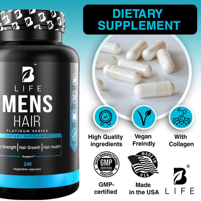 Men’s Hair Growth Supplement – Biotin & Collagen Hair Vitamins for Men – Thicker, Fuller Hair, Nail & Scalp Support – Hair Loss Supplement with Zinc, Selenium & Vitamins A C D E – 240 Capsules B Life CompanyBuy Supplements Australia