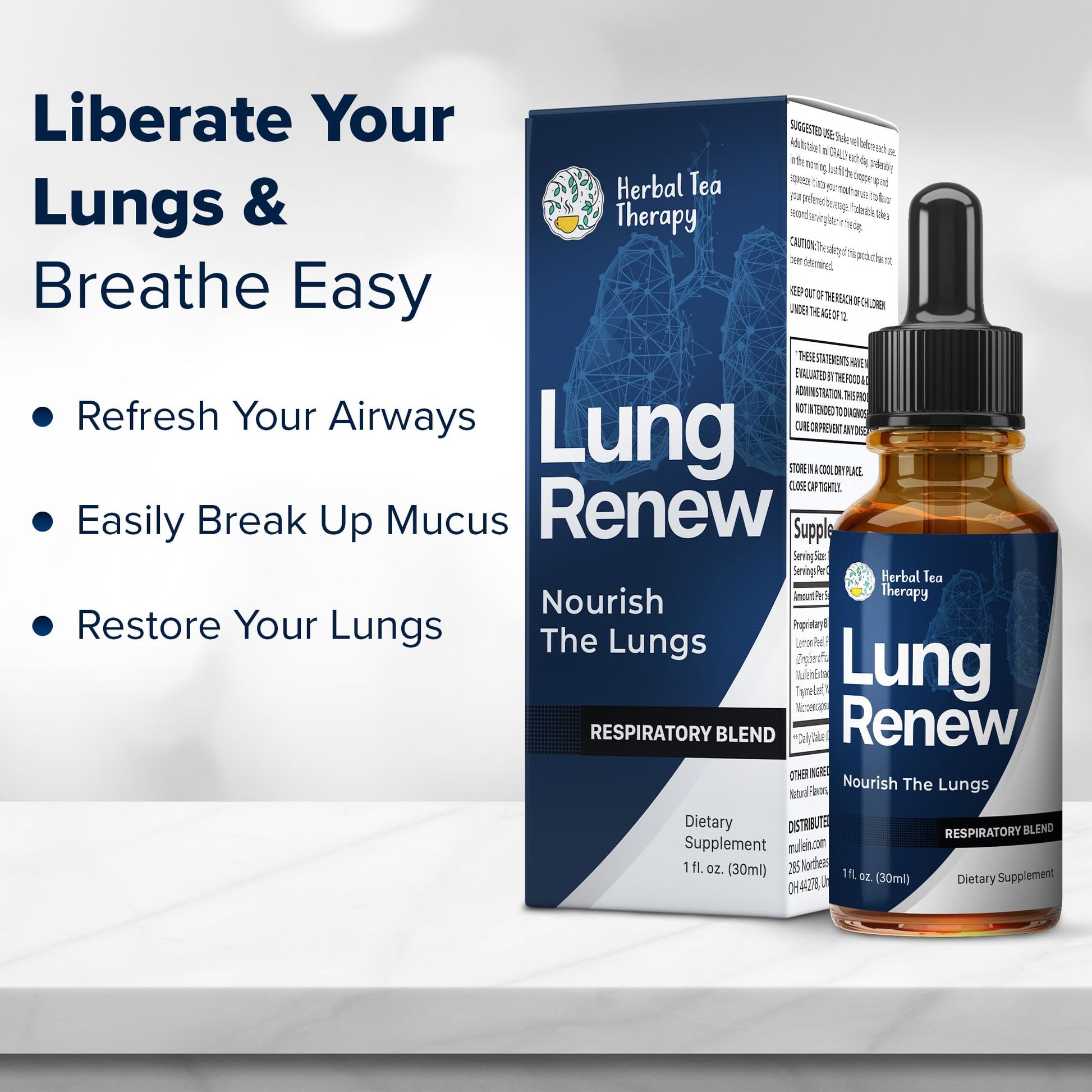 Herbal Tea Therapy Lung Renew Mullein Drops for Lungs (1 fl. oz.): Peppermint, Thyme, & Mullein Leaf Extract for Lungs Detox & Daily Respiratory Comfort - GMO-Free & Made in USA Herbal Tea TherapyBuy Supplements Australia
