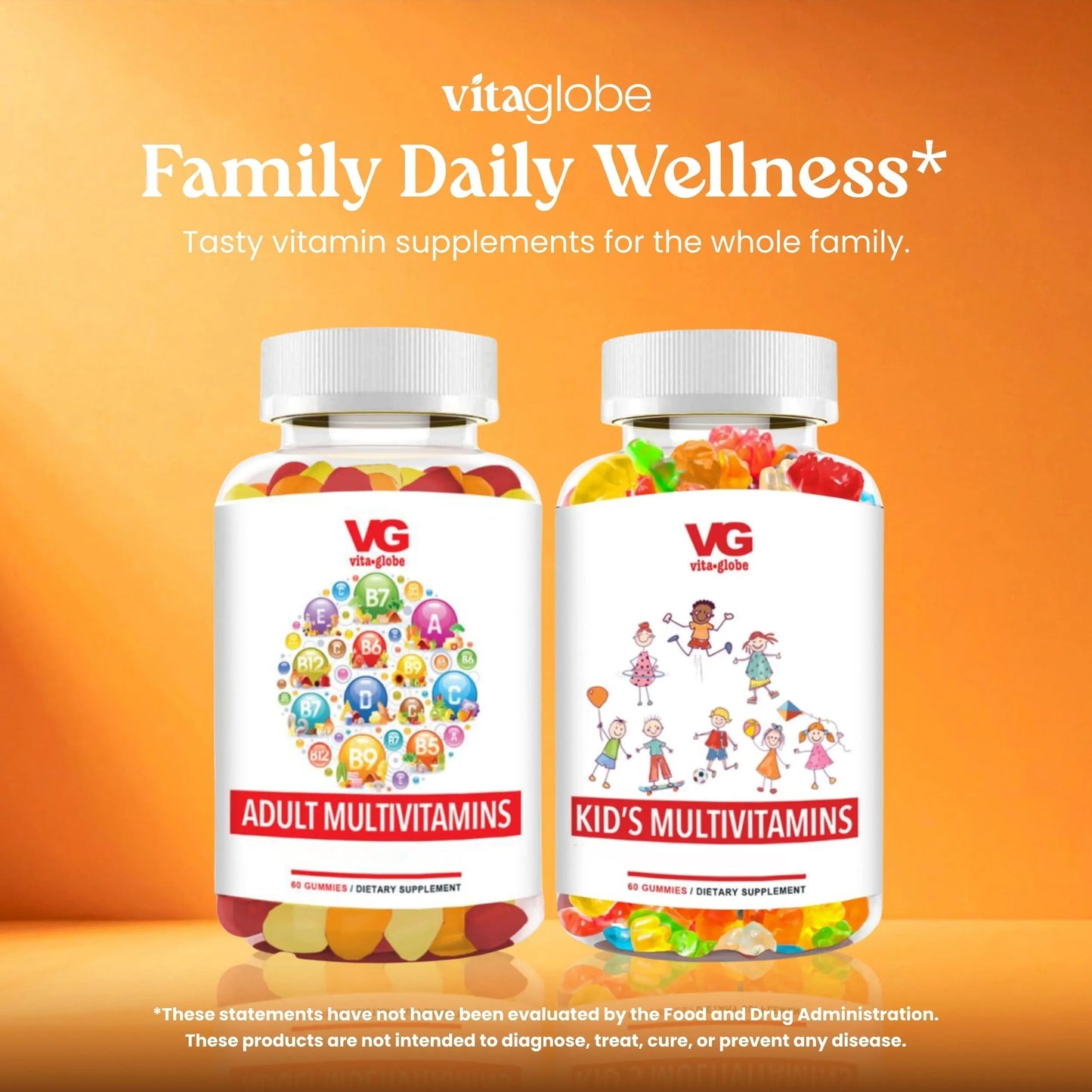 VITA GLOBE Adult Multivitamin Gummies – 9 Daily Vitamins with C, D, E, B6, B12, Folate & Biotin | Delicious Juicy Trio Orange VITA GLOBE