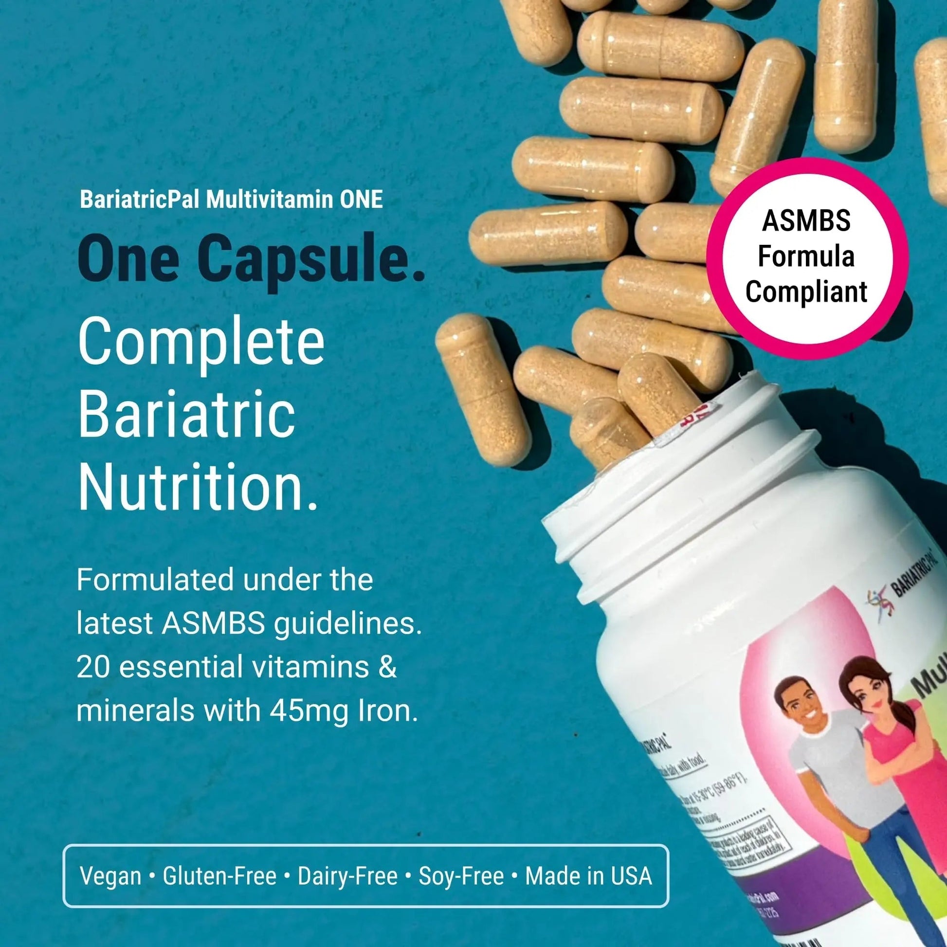 BariatricPal Multivitamin ONE 1 per Day! Bariatric Multivitamin Capsule with 60 mg of Iron | Easy to Swallow Capsule | BariatricPalBuy Supplements Australia