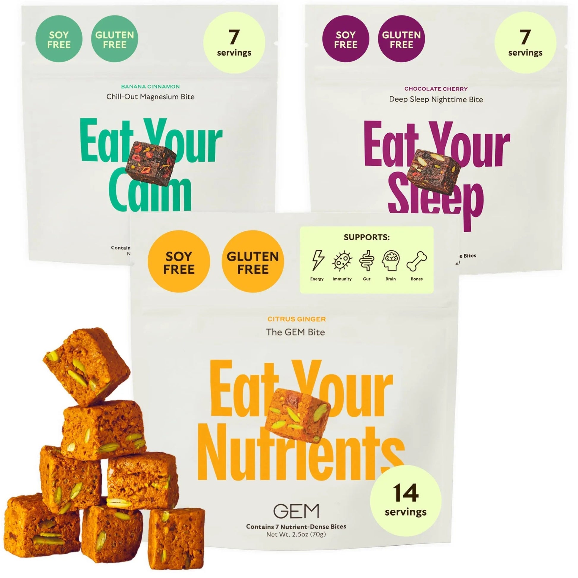 GEM Bite Complete Routine Variety Pack with Daily Multivitamin (14 Bites), Chill-Out Calm (7 Chews) & Deep Sleep Aid (7 Chews) | GEM