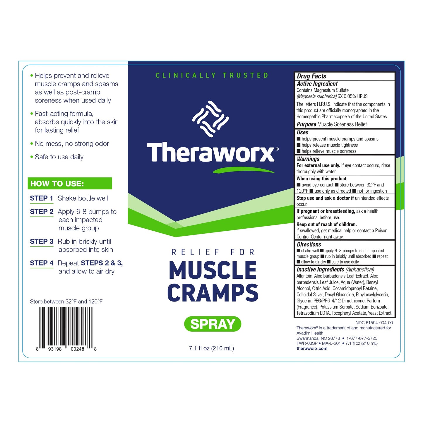 Theraworx Relief for Muscle Cramps Spray Fast-Acting Muscle Spasm, Leg Soreness with Magnesium Sulfate - 7.1 oz - 1 Count TheraworxBuy Supplements Australia