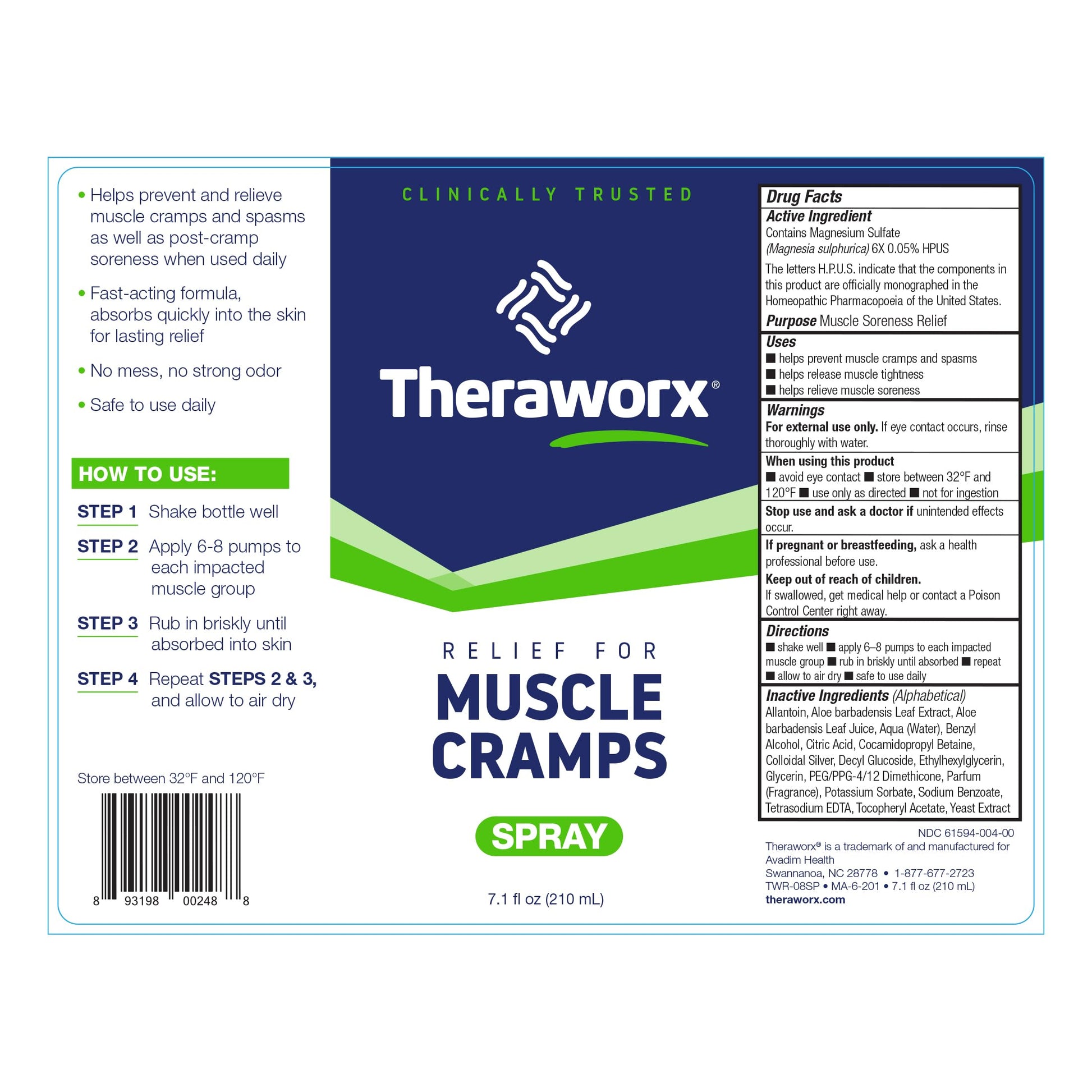 Theraworx Relief for Muscle Cramps Spray Fast-Acting Muscle Spasm, Leg Soreness with Magnesium Sulfate - 7.1 oz - 1 Count TheraworxBuy Supplements Australia