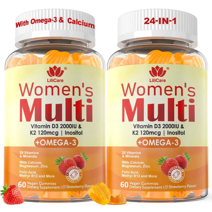 Womens Multivitamin Gummy with Omega 3（DHA/EPA), Vitamin D3 K2, Calcium, Inositol, Daily Womens Vitamin A C E B Complex LILICAREBuy Supplements Australia