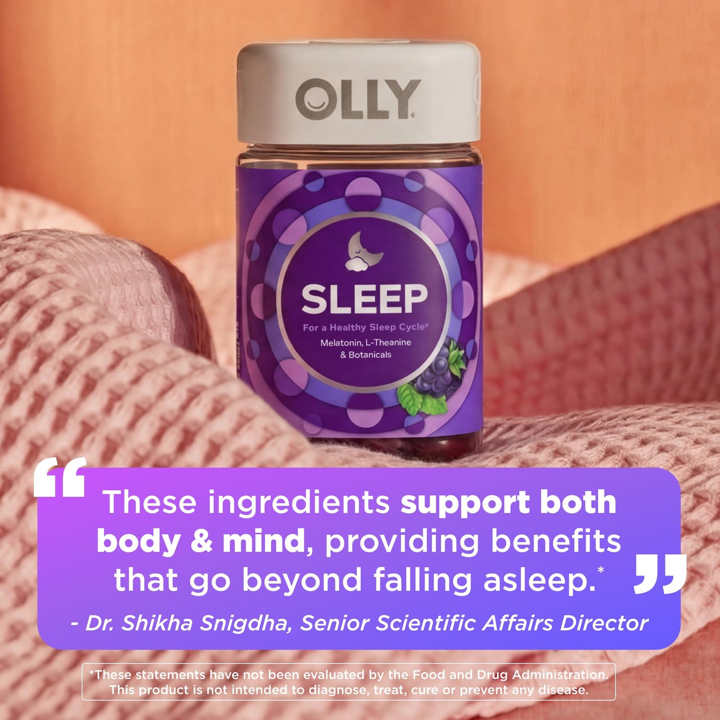 OLLY Sleep Gummy, 3 mg Melatonin, L-Theanine, Chamomile, Lemon Balm, Sleep Aid, Blackberry - 70 Count OLLYBuy Supplements Australia