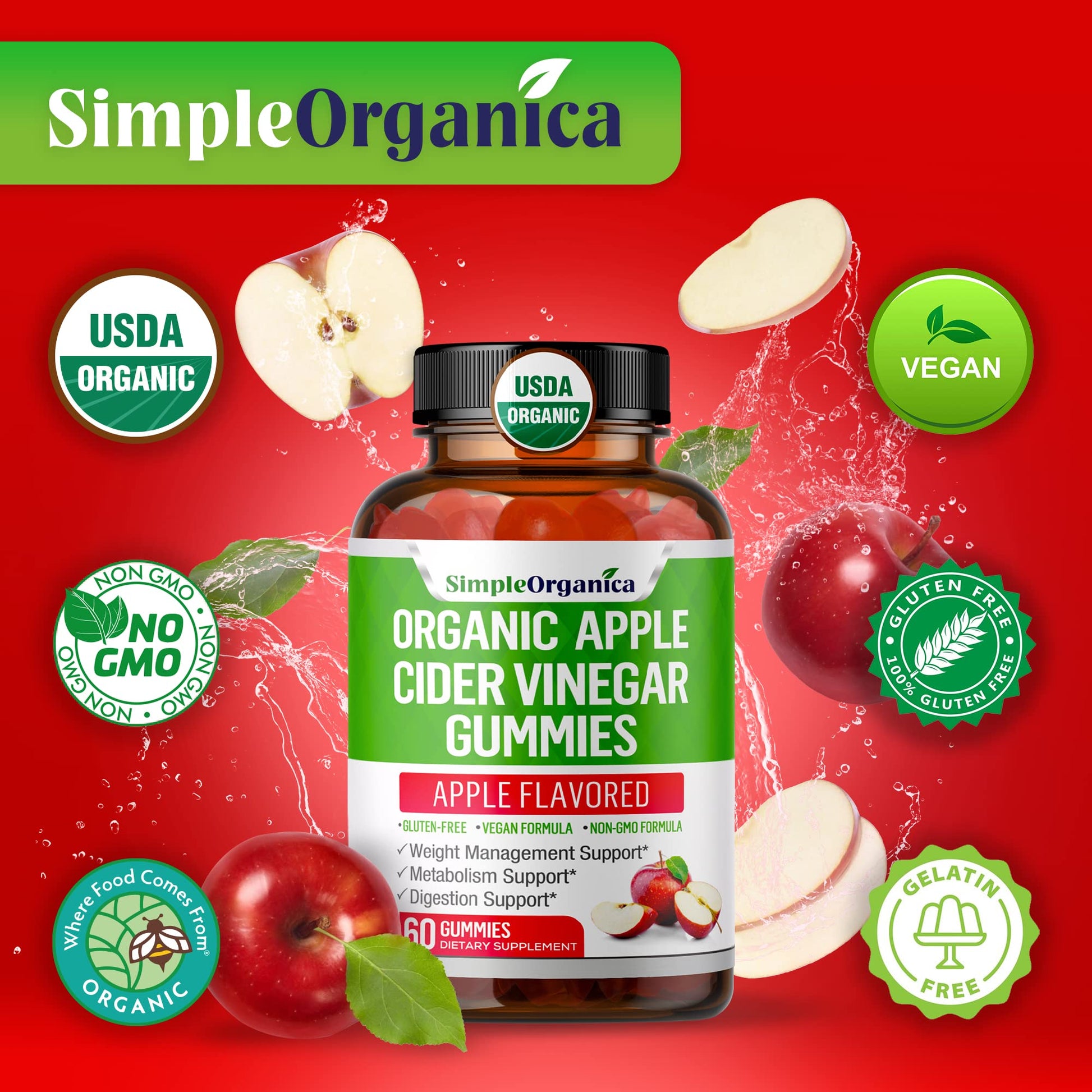USDA Organic Apple Cider Vinegar Gummies with The Mother. AVC Keto Gummy Vitamins Simple OrganicaBuy Supplements Australia