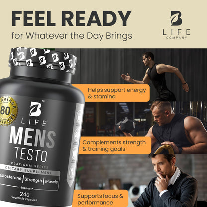 Testosterone Booster Supplement for Men | Boron supplement for men with Tribulus Terrestris, Black Maca, Horny Goat Weed, L-Arginine | Stamina, Endurance, Muscle growth & strength | 80 Servings B Life CompanyBuy Supplements Australia