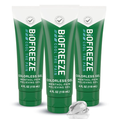 Biofreeze Pain Relief Gel for Knee, Neck, Hip, Joint, Shoulder, & Simple Backache, Arthritis Pain Reliever, Sore Muscle Relief, Colorless Menthol Gel 4 Fl Oz (Pack of 3) BiofreezeBuy Supplements Australia