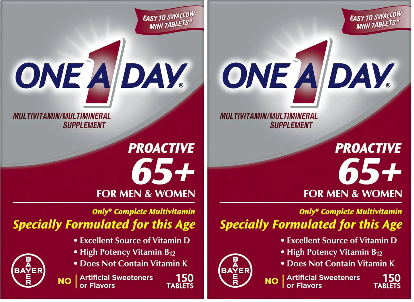 ONE A DAY Proactive 65+, Mens & Womens Multivitamin, Supplement with Vitamin A, Vitamin C, Vitamin D, and Zinc for Immune Health Support ONE A DAY