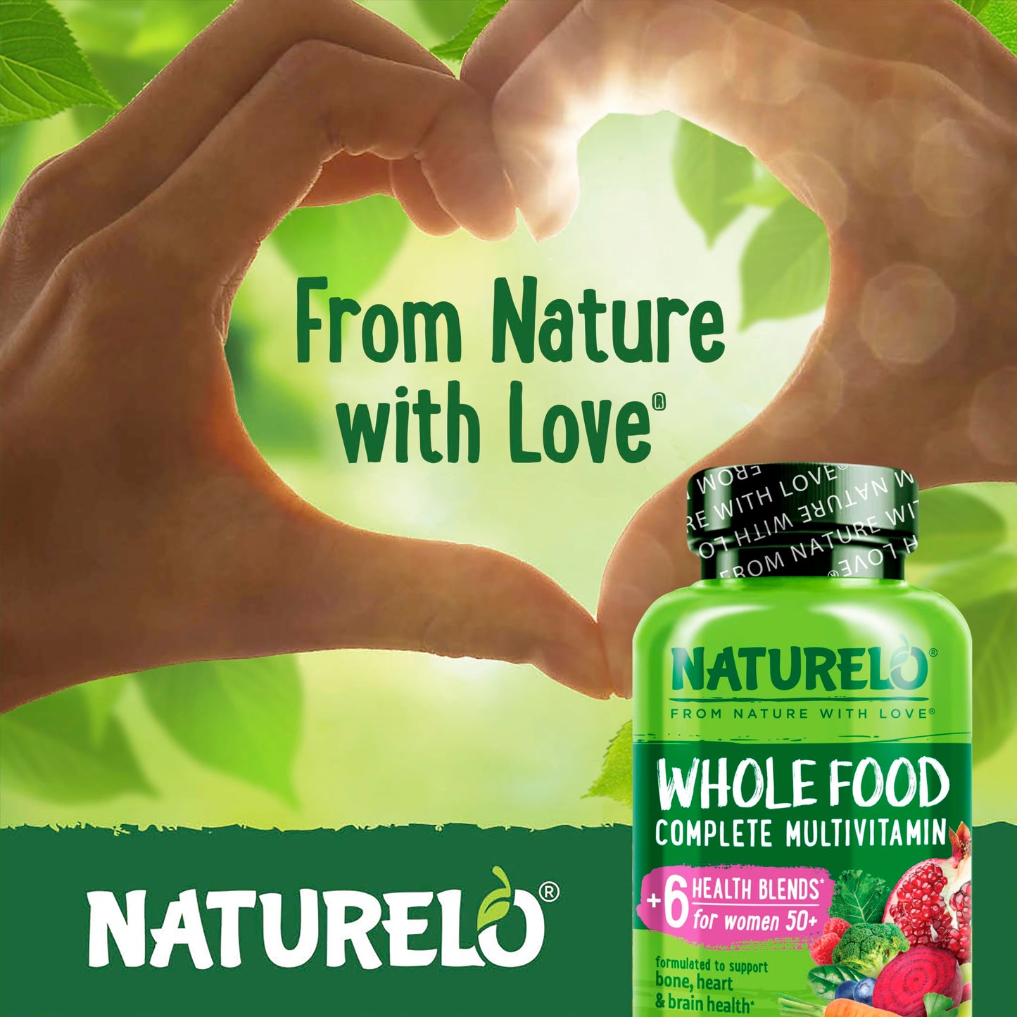 NATURELO Whole Food Multivitamin for Women 50+ (Iron Free) with Vitamins, Minerals, & Organic Extracts - Supplement for Post Menopausal Women Over 50