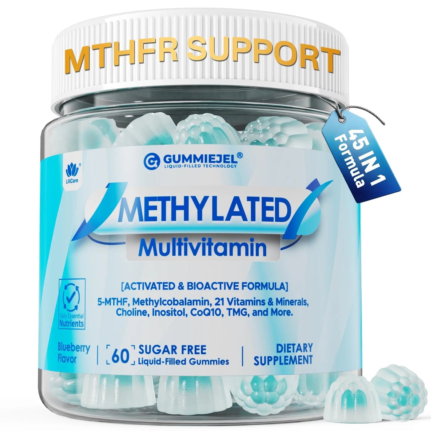 Methylated Multivitamin for Men & Women Gummies + Greens & Mushroom Blend, Methylfolate & B12, TMG, Choline LILICAREBuy Supplements Australia