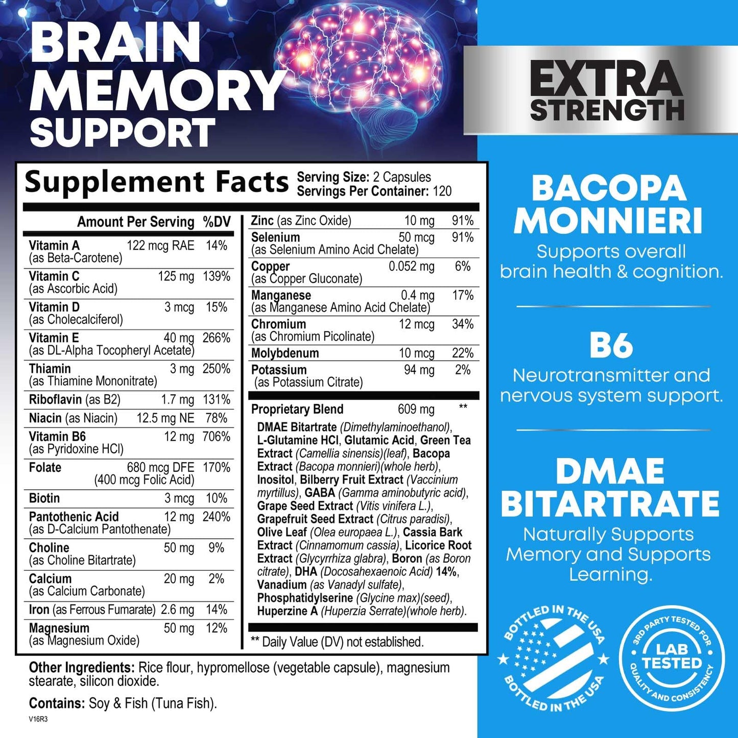 Brain Memory Supplement Pills - 3X Strength Nootropics for Concentration, Clarity & Focus Support - Brain Health Cognitive Vitamins with Bacopa, Phosphatidylserine & DMAE, Brain Booster - 240 Capsules Nature's NutritionBuy Supplements Australia