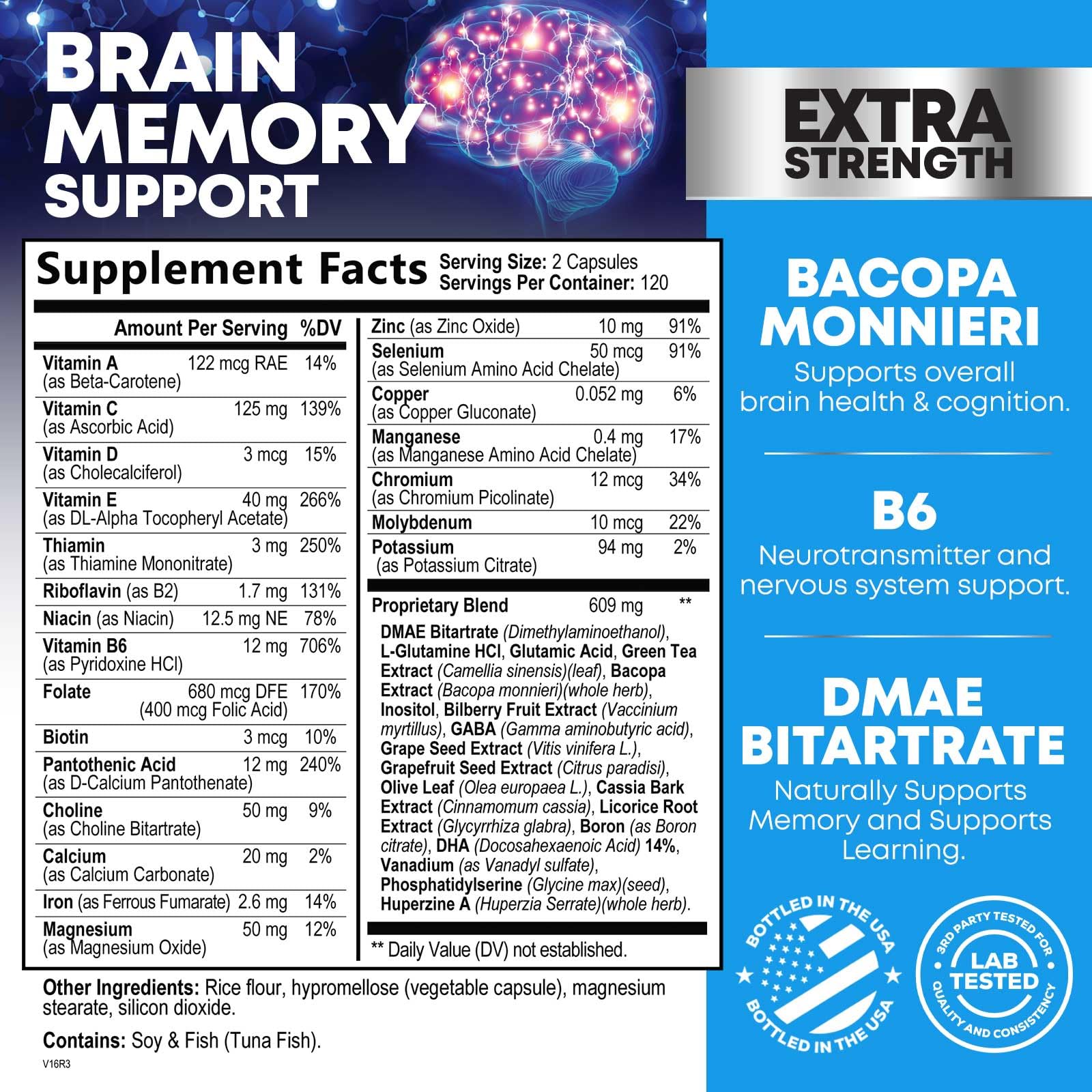 Brain Memory Supplement Pills - 3X Strength Nootropics for Concentration, Clarity & Focus Support - Brain Health Cognitive Vitamins with Bacopa, Phosphatidylserine & DMAE, Brain Booster - 240 Capsules Nature's NutritionBuy Supplements Australia