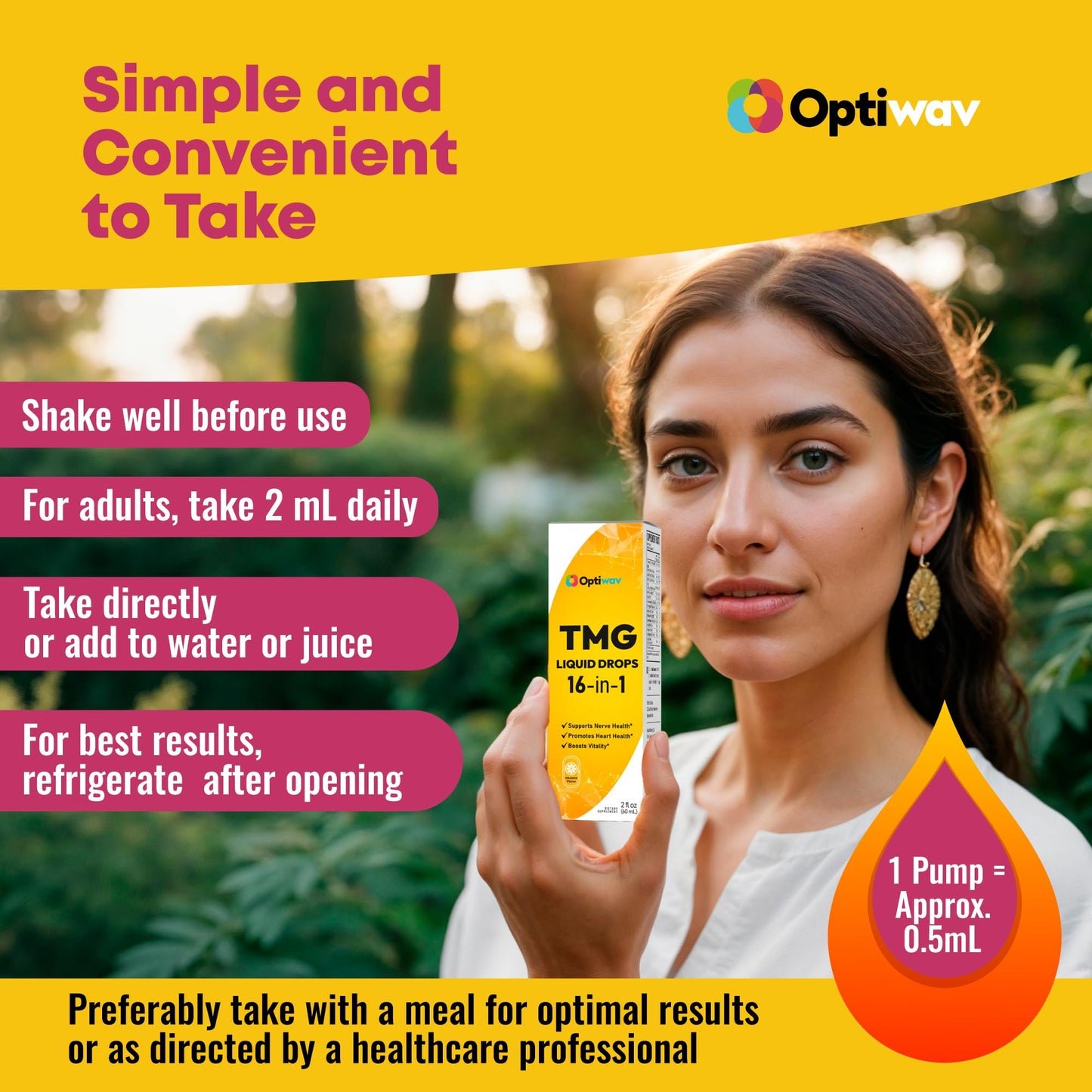 Optiwav TMG Trimethylglycine Liquid Drops - Betaine High Absorption Methylated Vitamins Supplement for Homocysteine Methylation & Heart Health Support - Orange Flavor Gluten Free Vegan - 2 fl oz OptiwavBuy Supplements Australia