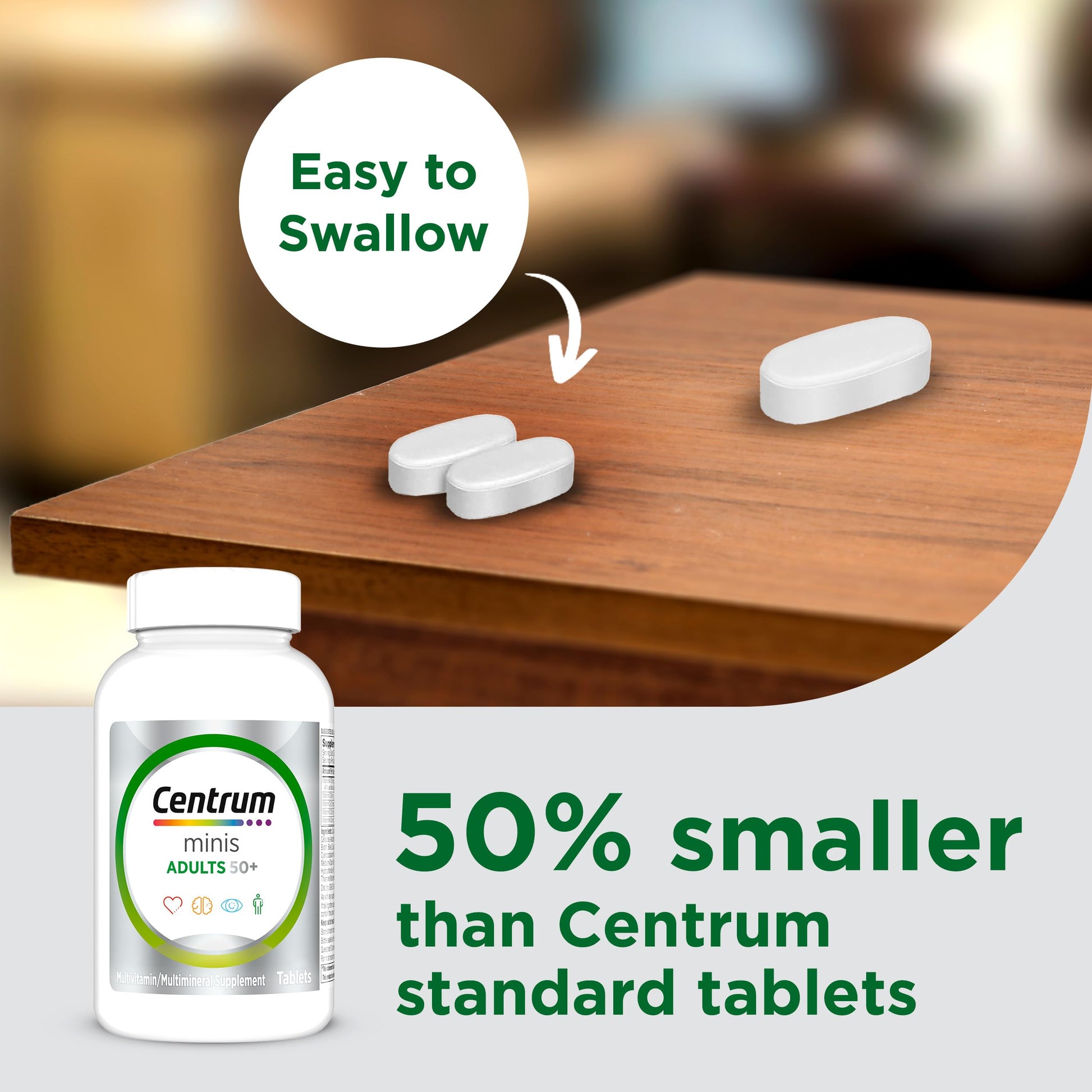 Centrum Minis Silver Multivitamin for Adults 50 Plus, Multimineral Supplement, Vitamin D3, B-Vitamins, Gluten Free, Non-GMO Ingredients CentrumBuy Supplements Australia