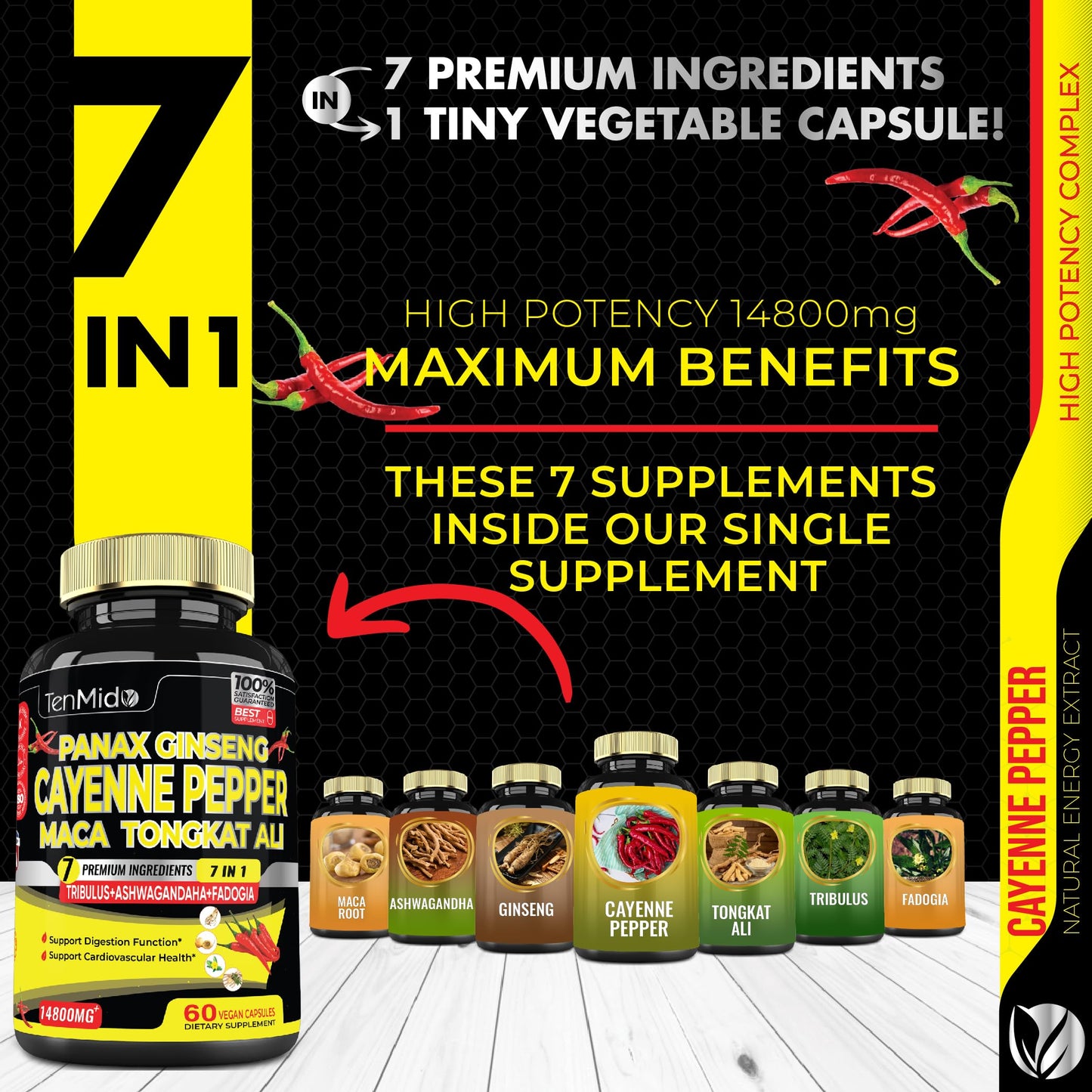2 Packs 60 Caps 14800mg - Cayenne Pepper Supplements Extract Capsules - Tongkat Ali TenmidoBuy Supplements Australia