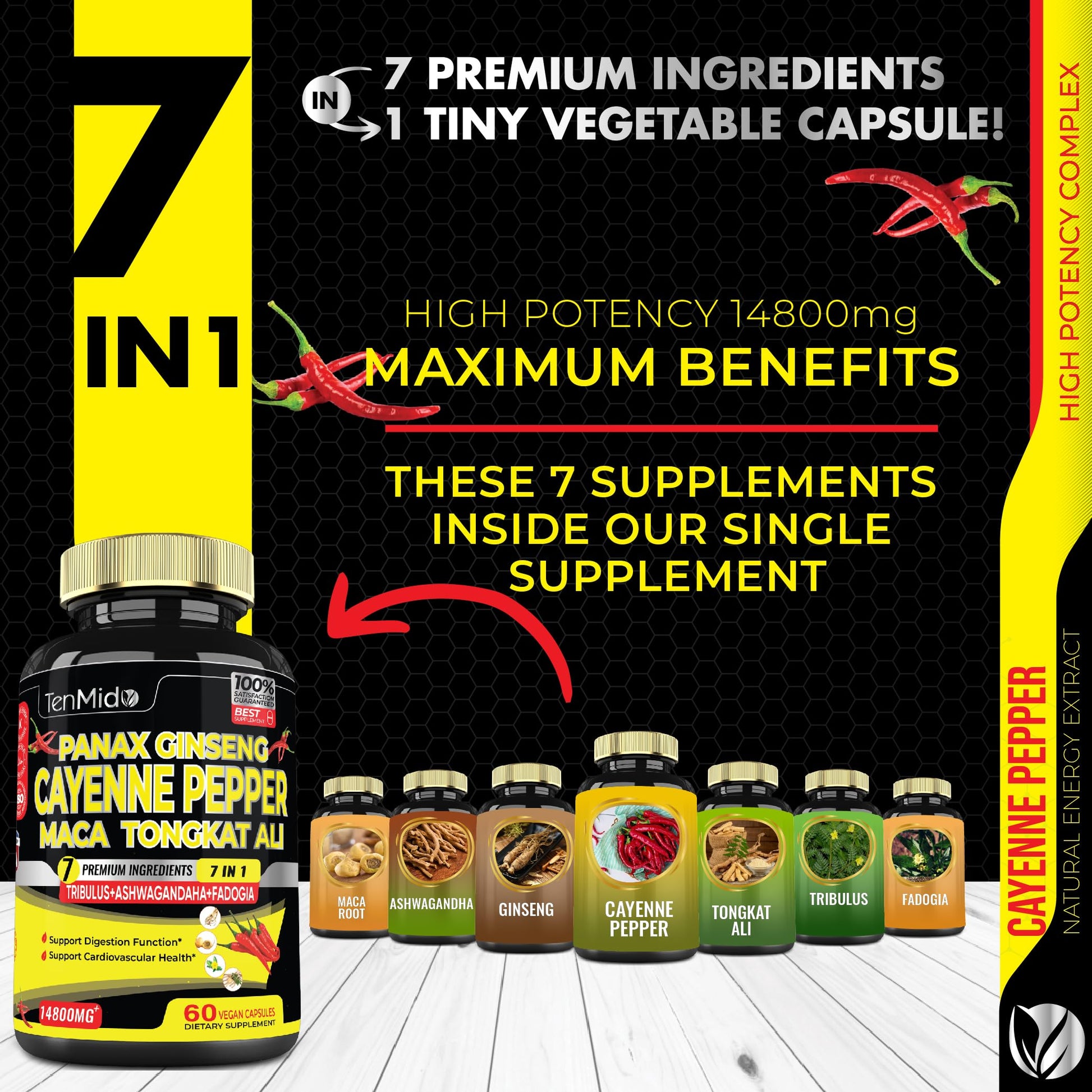 2 Packs 60 Caps 14800mg - Cayenne Pepper Supplements Extract Capsules - Tongkat Ali TenmidoBuy Supplements Australia