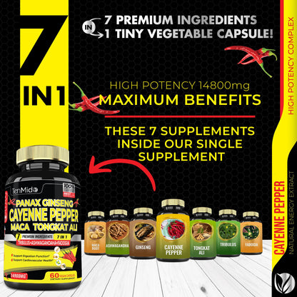 2 Packs 60 Caps 14800mg - Cayenne Pepper Supplements Extract Capsules - Tongkat Ali TenmidoBuy Supplements Australia