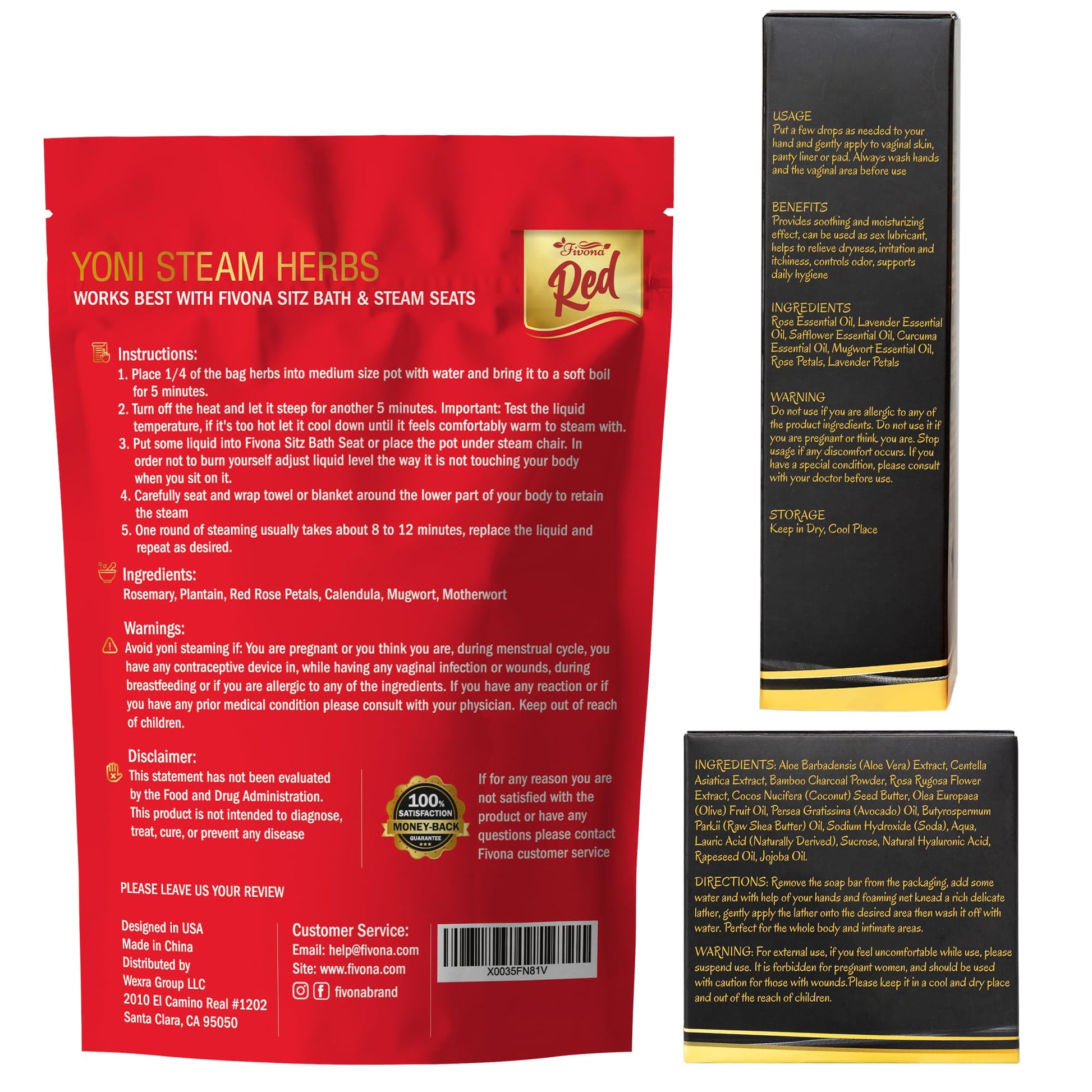 Fivona 4-in-1 Feminine Care Kit, Yoni Oil, Yoni Soap, Yoni Steaming Pot and Red Premium V Steam Herbs FIVONABuy Supplements Australia