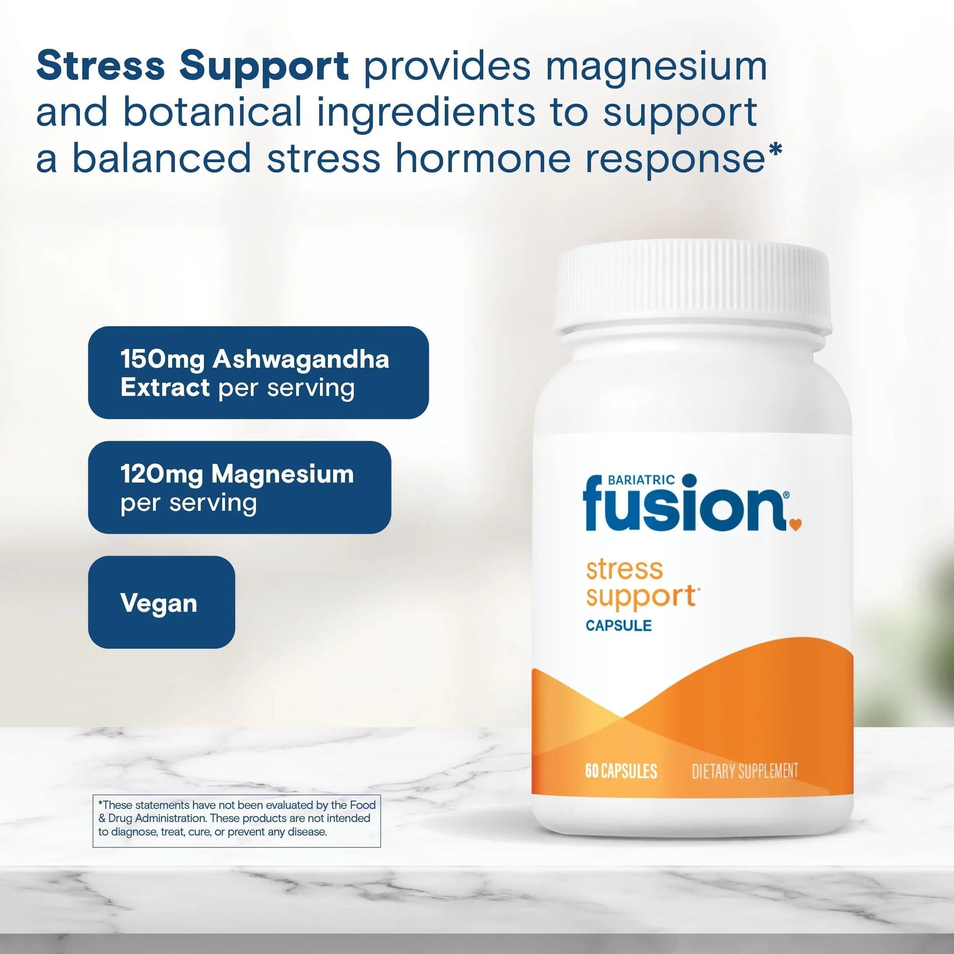 Bariatric Fusion Stress Support* | Vegan Supplement with Magnesium and Ashwagandha | Daily Vitamin for Women and Men | Bariatric Fusion