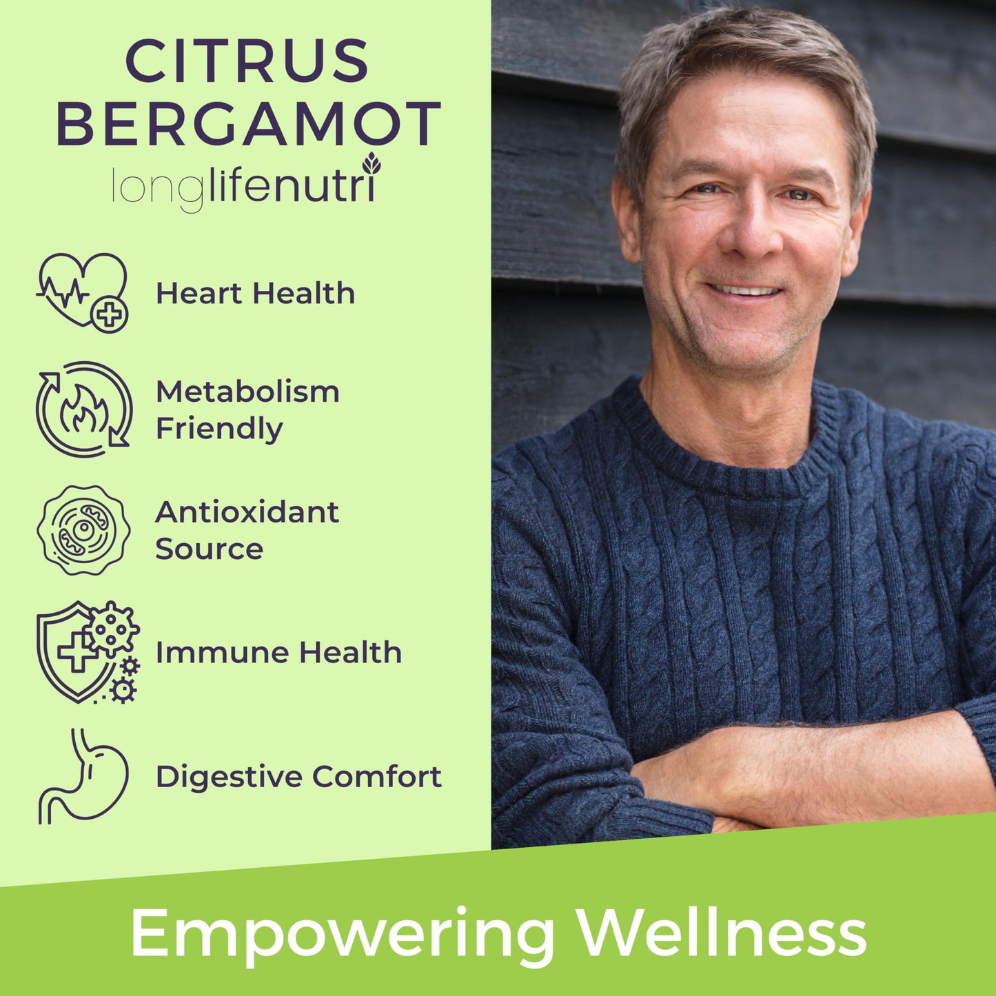 LongLifeNutri Citrus Bergamot Extract 500mg - 120 Vegetarian Capsules, 40% Polyphenolic Flavanones, 4-Month Supply, Plant-Based Anti-Oxidant, Tested, Made in USA LongLifeNutriBuy Supplements Australia