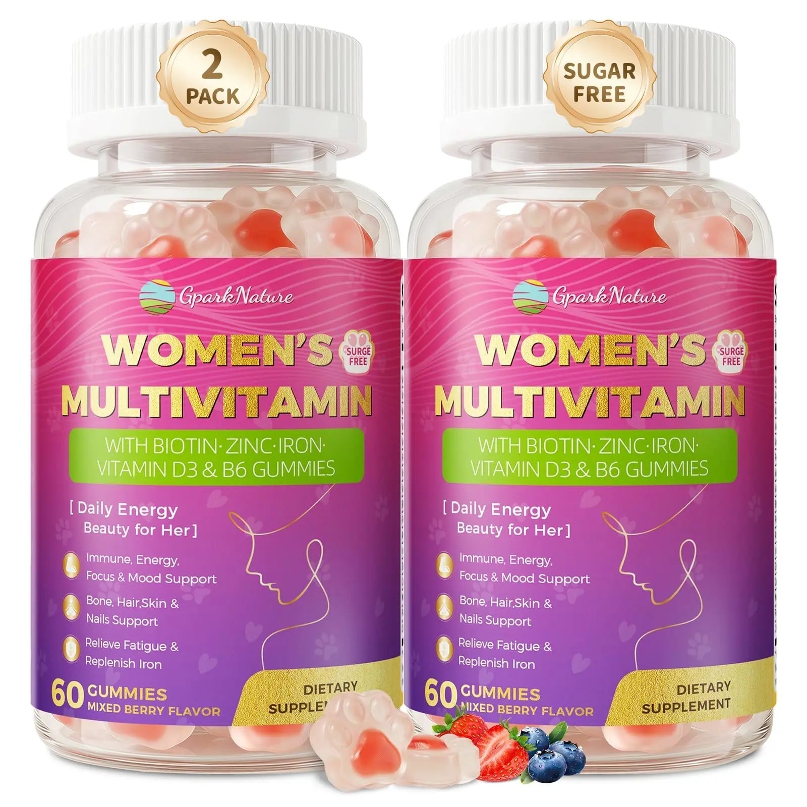 Multivitamin for Women Gummies With Iron, Magnesium, Folate, Biotin, Zinc, Womens Multivitamin Gummy Vitamin D3 A C E, B Complex GparkNatureBuy Supplements Australia
