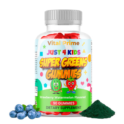 FourRoar Vital Prime Super Green Gummies for Kids 90 Count Strawberry & Watermelon Flavor | Fruit and Vegetable Gummies | Vegan Veggies Gummy Multivitamin for Kids FourRoarBuy Supplements Australia