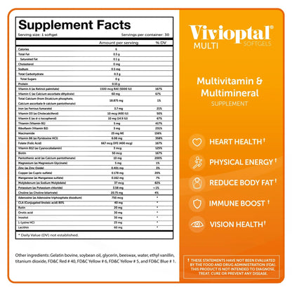 Vivioptal Multi, 30 Softgels, Multivitamin & Multimineral, Gluten Free, German Formula Vivioptal VitaminsBuy Supplements Australia