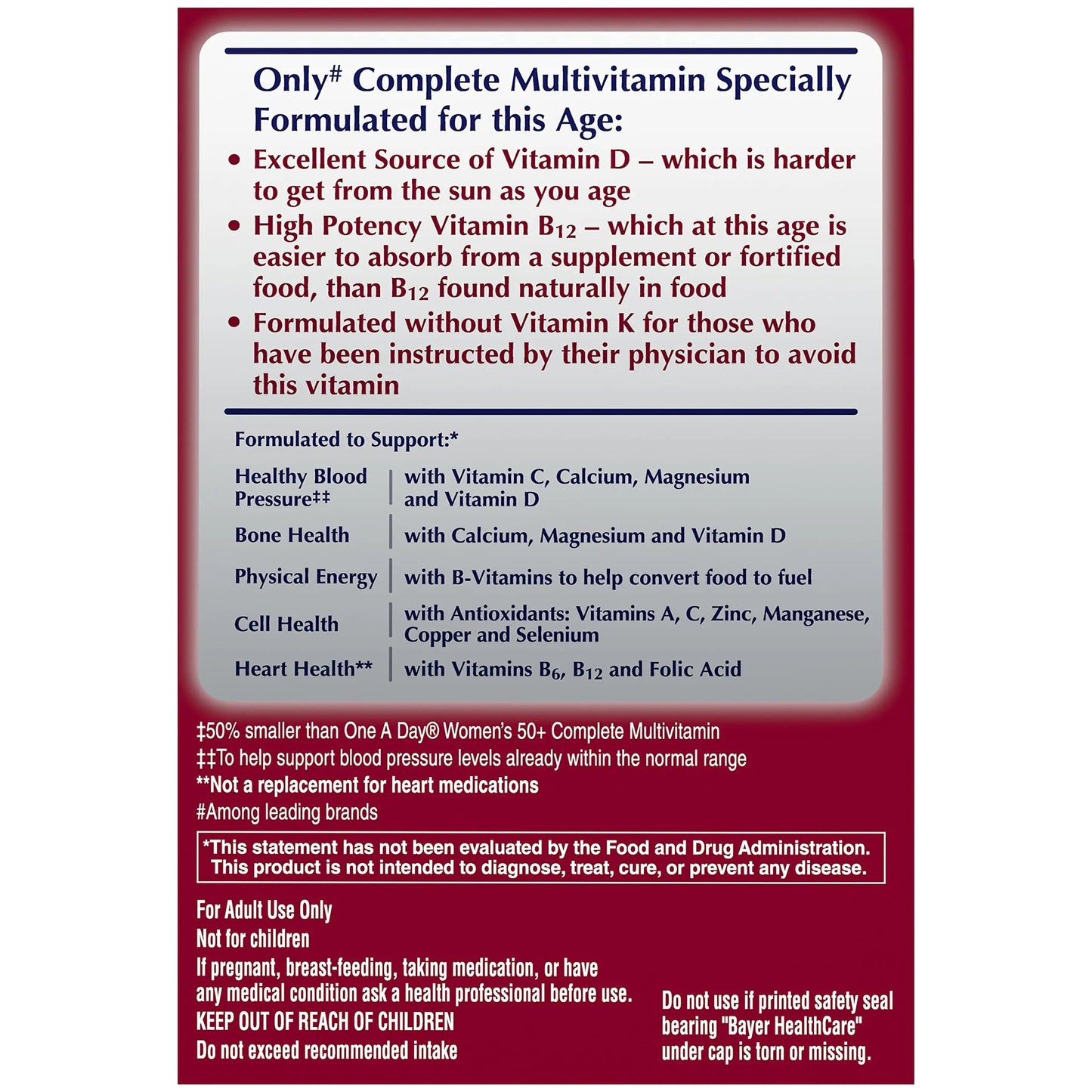 ONE A DAY Proactive 65+, Mens & Womens Multivitamin, Supplement with Vitamin A, Vitamin C, Vitamin D, and Zinc for Immune Health Support ONE A DAY