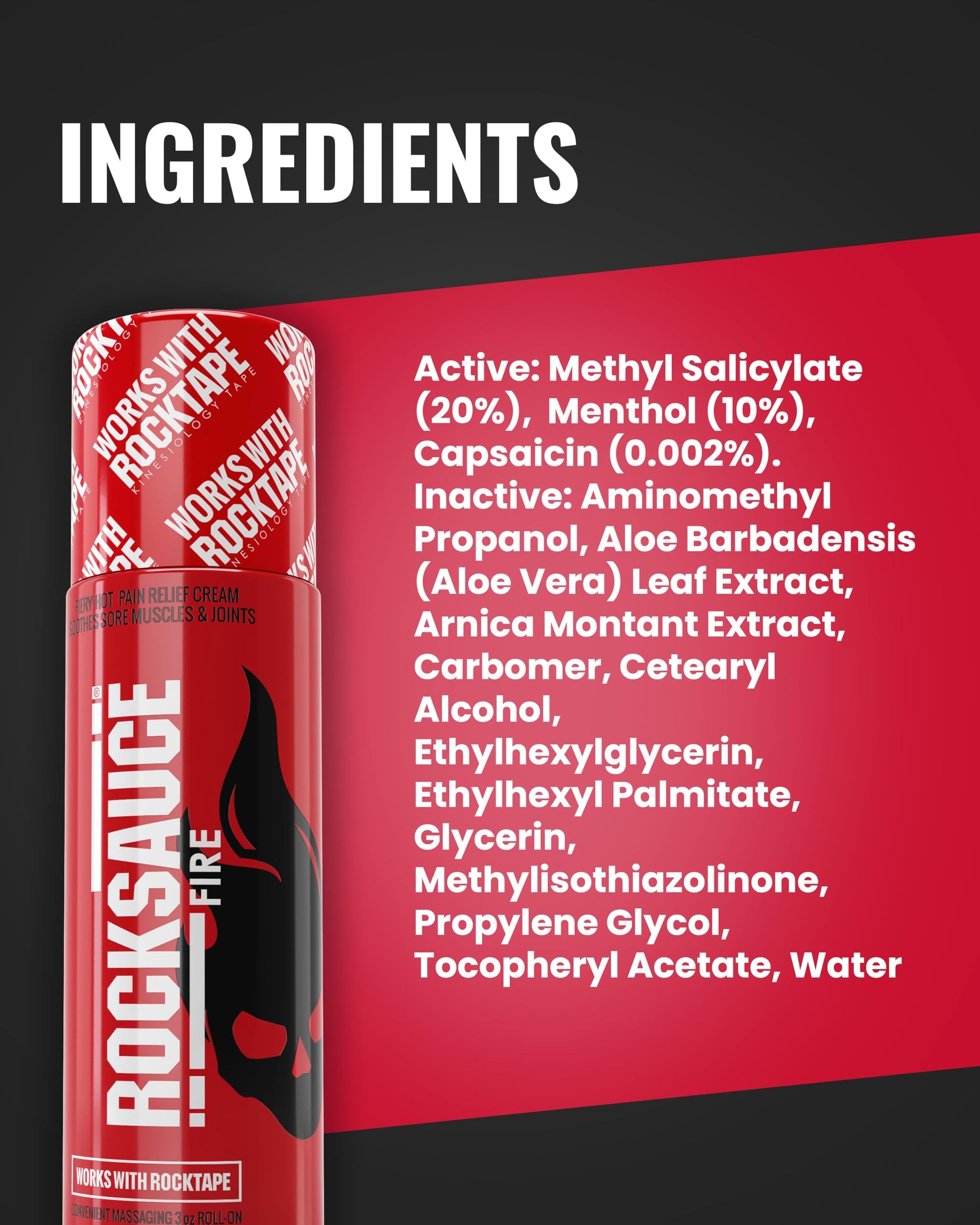 RockSauce Fire, 3 oz Roll-On - Easy to use Pain Relief Cream - Capsaicin & Menthol Formula Relieves Muscle & Joint Pain - Works w/ RockTape - No-Mess Applicator - Dye-Free, Won't Stain Clothes RockTapeBuy Supplements Australia