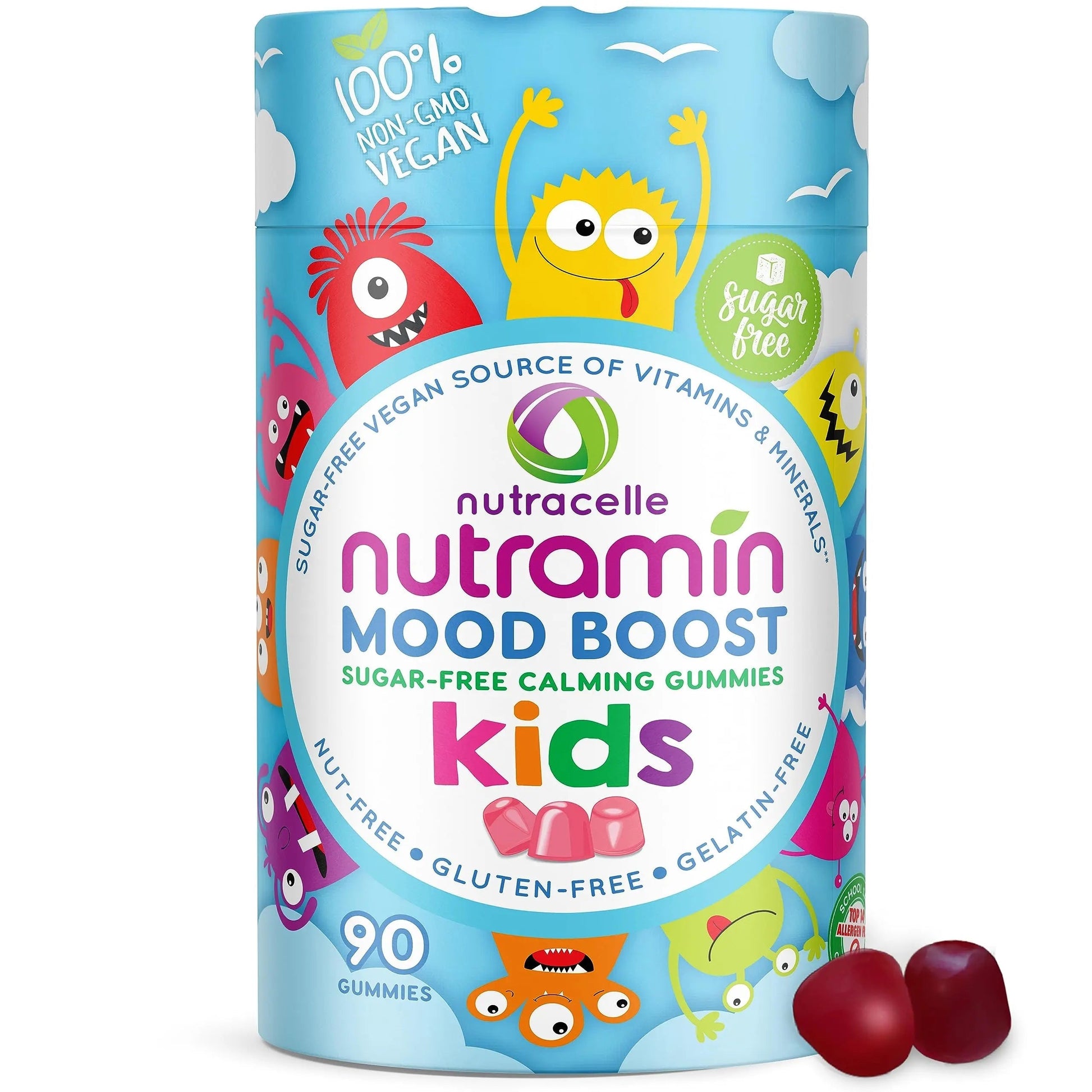 NUTRAMIN Kids Mood Boost Vegan Vitamin Gummy: Calming Magnesium Citrate Supplement for Children with Ashwagandha & Vitamin B Complex to Relax & Focus Nutracelle