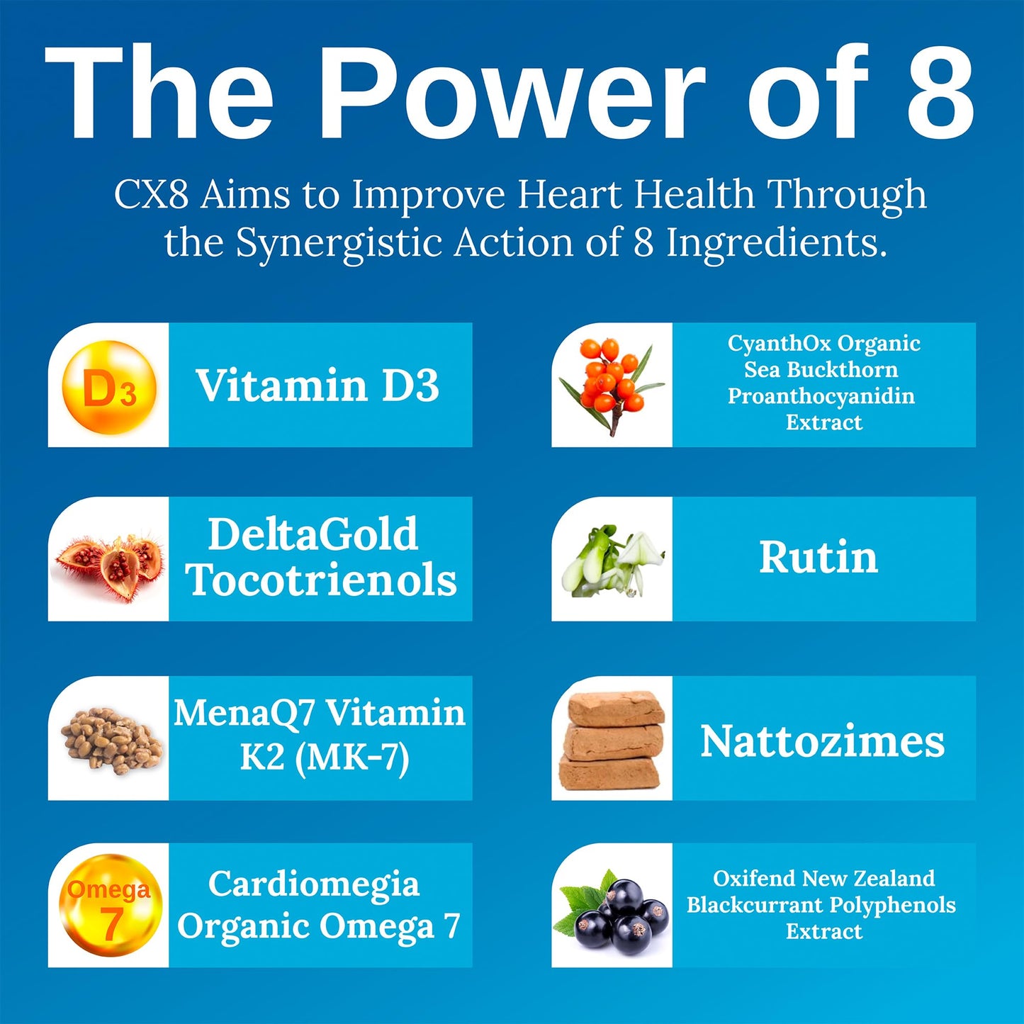Xtendlife CX8 Heart Health Supplement for Cardiovascular Support, Circulation, and Arterial Health - with Vitamin K2 MK7, D3, Tocotrienols, and Sea Buckthorn-30 Day Supply XtendlifeBuy Supplements Australia