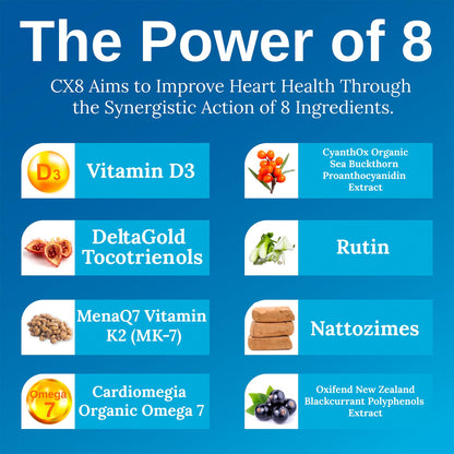 Xtendlife CX8 Heart Health Supplement for Cardiovascular Support, Circulation, and Arterial Health - with Vitamin K2 MK7, D3, Tocotrienols, and Sea Buckthorn-30 Day Supply XtendlifeBuy Supplements Australia