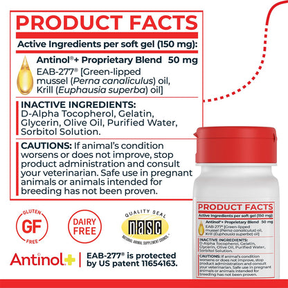 Antinol Plus, Mobility, Hip, and Joint Supplement for Dogs, Green-Lipped Mussels and Krill Oil - Dog Joint Supplement, Better and Faster Than Glucosamine and Chondroitin, 120 Soft Gels AntinolBuy Supplements Australia