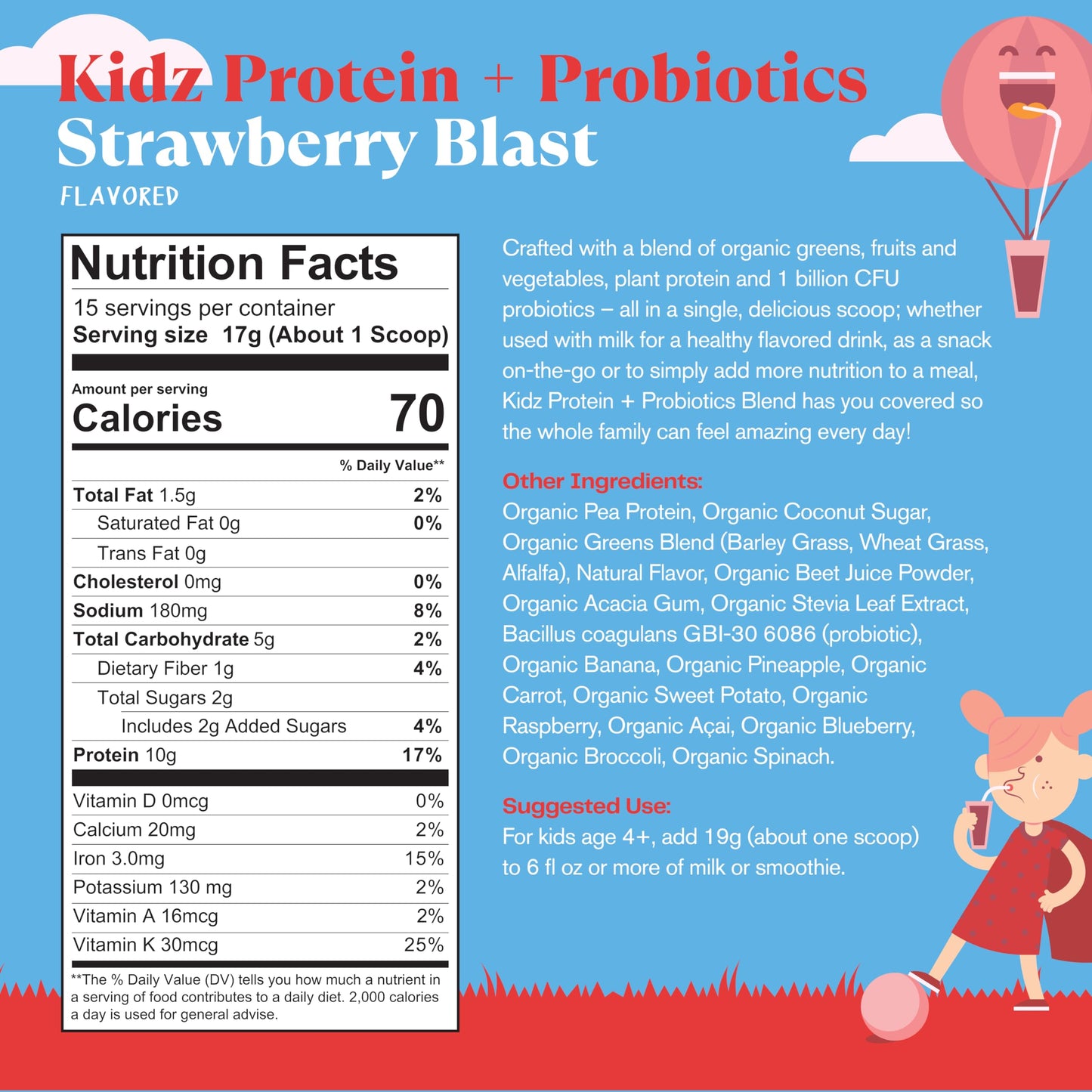 Amazing Grass Kidz Superfood: Vegan Protein & Probiotics for Kids with Beet Root Powder & 1/2 Cup of Leafy Greens, Strawberry Blast, 15 Servings Amazing GrassBuy Supplements Australia