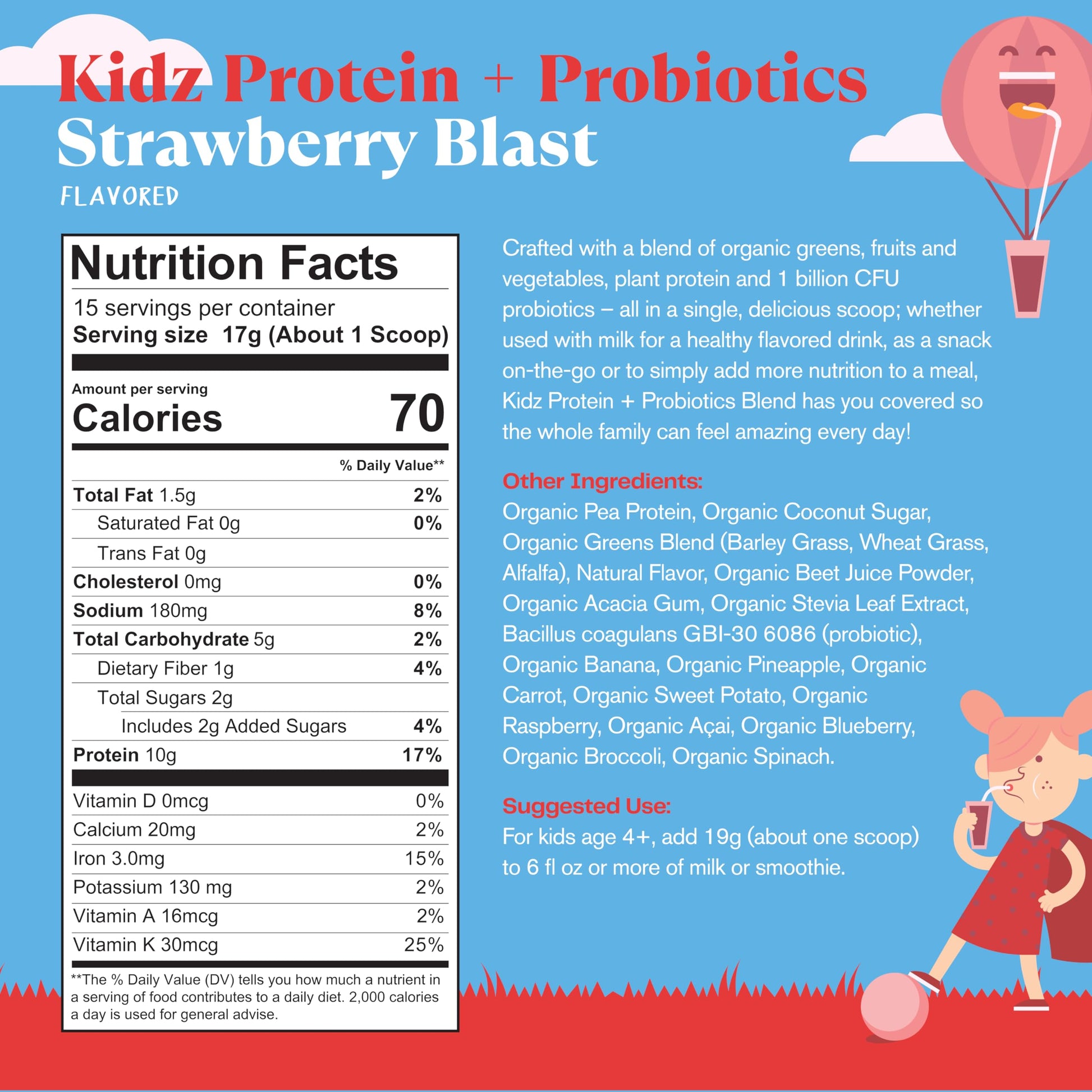 Amazing Grass Kidz Superfood: Vegan Protein & Probiotics for Kids with Beet Root Powder & 1/2 Cup of Leafy Greens, Strawberry Blast, 15 Servings Amazing GrassBuy Supplements Australia