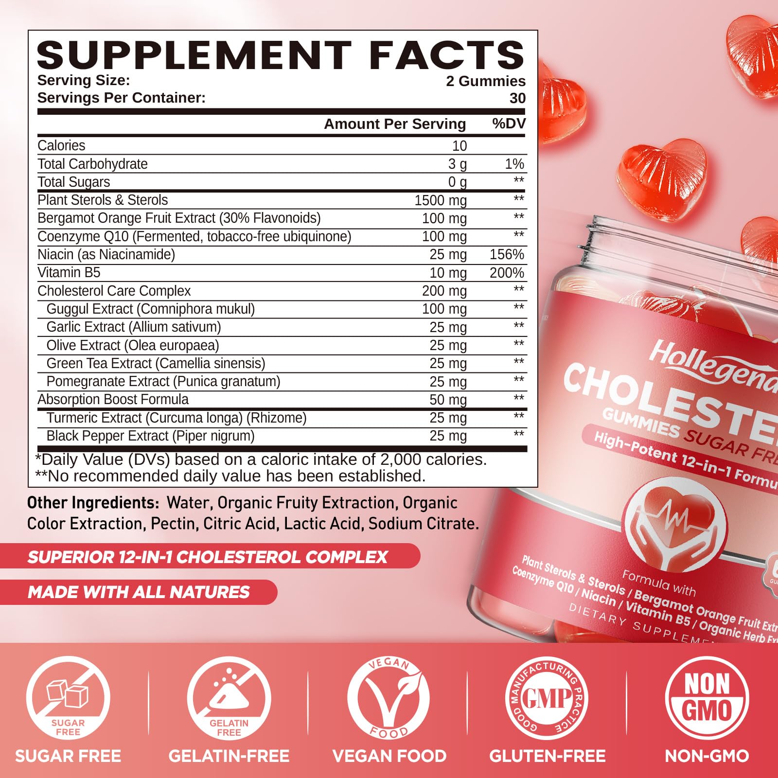 HOLLEGEND Cholesterol Supplements Gummies Sugar Free, 1500mg Plant Sterols for Cholesterol Health, Plus Citrus Bergamot, CoQ10 & Vitamins for Heart Health, Vegan, Mixed Berry Flavor, 60 Chewables HOLLEGENDBuy Supplements Australia