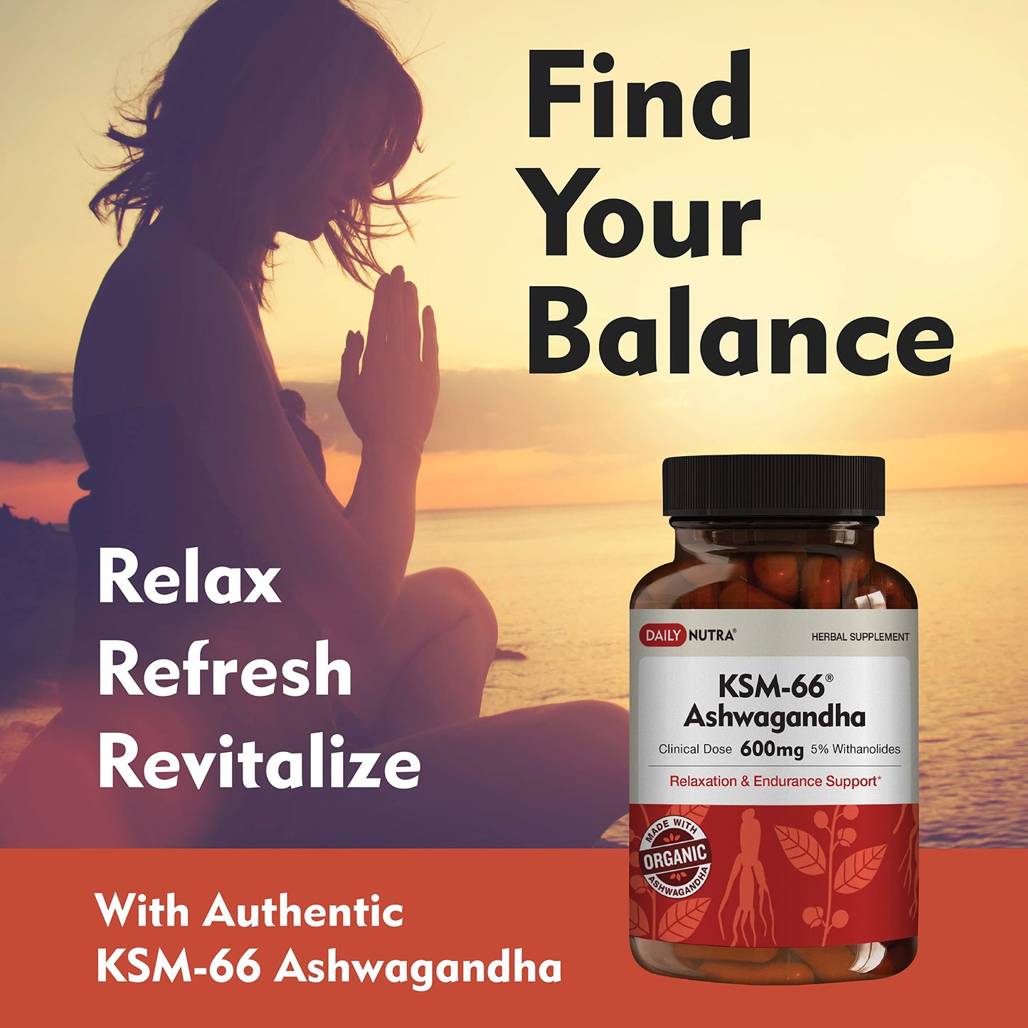 DailyNutra KSM-66 Ashwagandha 600mg Organic Root Extract - High Potency Supplement DailyNutraBuy Supplements Australia